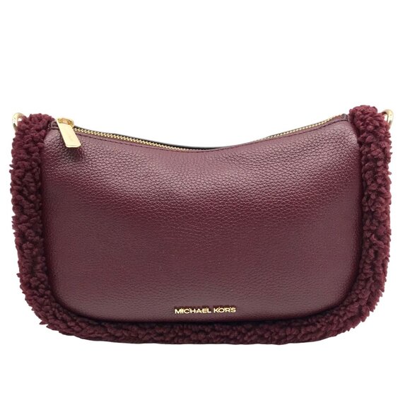 Michael Kors Oxblood Pebbled Leather Carmela Pouchette Crossbody Bag - Picture 1 of 11